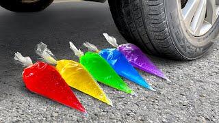 Top 10 Crushing things with Car Compilation Experiment Car vs Rainbow color Jello Piping bags