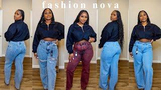 FASHION NOVA JEANS TRY ON HAUL  NON STRETCH WIDE & STRAIGHT LEG JEANS  SIZE 11 & 13