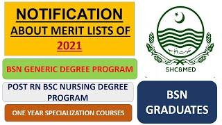 FINAL MERIT LISTS OF BSN  POSTRN  ONE YEAR SPECIALIZATIONS  NOTIFICATION  BSN GRADUATES