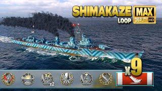 Destroyer Shimakaze 9 ships destroyed on map Loop - World of Warships