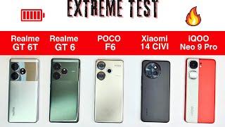 Realme GT 6 vs Realme GT 6T vs POCO F6 vs Xiaomi 14 CIVI vs iQOO Neo 9 Pro - Extreme Test 