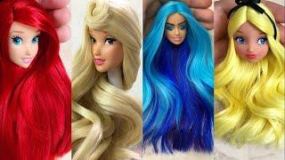 Disney Princess Hair Transformation  DIY Miniature Ideas for Barbie  Wig Dress Faceup and More