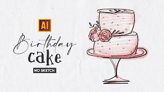 HOW TO DRAW A BIRTHDAY CAKE IN DOODLE STYLE IN ADOBE ILLUSTRATOR. TREND 2024