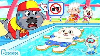No More Tricks with Lifeguard  Bearee Dont Sneak Food Into the Pool  Kids Learn Good Manner