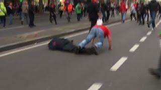 Raw Protester Knocks Out Brussels Police Chief