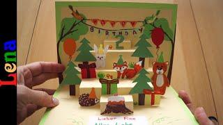 𝗞𝗿𝗲𝗮𝘁𝗶v 𝗺𝗶𝘁 𝗟𝗲𝗻𝗮   DIY Waldtiere Party Geburtstagskarte basteln - DIY Pop up Birthday card DIY