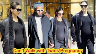 Twin Pregnant Deepika Padukone Cant Walk Properly with Huge Baby Bump Spotted with Ranveer Singh