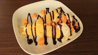 How to Make Crepes  Vanilla Ice Cream Crepe with Mangoes and Chocolate Syrup  Yummylicious Dish