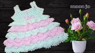 جديد العيد فستان كروشيه اطفال سهل وانيق لعمر 012شهر Beautiful crochet baby dress