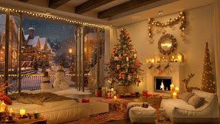 Holiday Jazz Hideaway – 4K Warm Bedroom with Festive Lights Fireplace Comfort and Gentle Music 