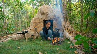 Girl Builds a Shelter Using Termite Mount Base Girl Survival Builder