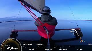 Restored Ice boat sailing. Буер DN.Буер 2022.Замер скорости по GPS.