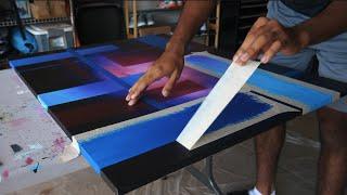 Geometric Abstract Painting Demo with Acrylics and Masking Tape SaTIsFyiNg  4k