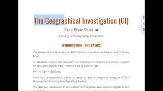 Leaving Cert Geography Geographical Investigation advice.