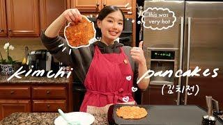 i made kimchi pancakes 김치전  kimchijeon  korean cooking with nina