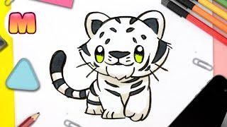 COMO DIBUJAR UN TIGRE BLANCO KAWAII Fácil Paso a paso - Como dibujar animales kawaii