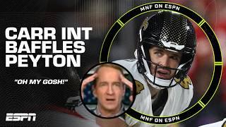 NO OH MY GOSH DONT DO IT  Peyton is BAFFLED by this Derek Carr INT by the Chiefs  ManningCast