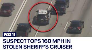 FULL PURSUIT Sheriffs cruiser stolen in LA female suspect tops 160 mph in 2-county chase