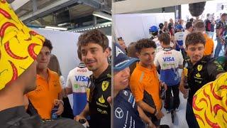 Charles Leclerc & Lando Norris make fun of Carlos Sainz bucket hat  Drivers Parade BTS