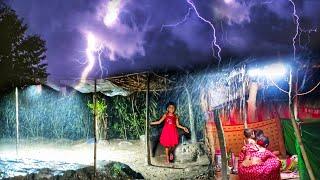 A Rainy Night - Heavy Rain Thunderstorm And Strong Wind In My Village। Village Life। Tent House