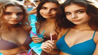 Girls at pool party. Beautiful AI photos of girls having fun at a swimming pool #poolparty
