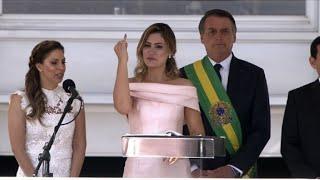 Brazilian first lady Michelle Bolsonaro signs her first speech