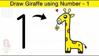 How to Turn 1 into Giraffe  Learn to Draw Giraffe using number - 1  Coloring and Drawing Giraffe