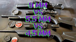 Luftgewehr Flugbahn und Energie  Vergleich zwischen 45mm 55mm und 9mm