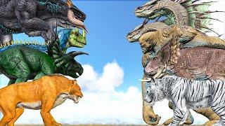 Jurassic Park Dinos & Kaiju VS Atlas Creatures  ARK Mod Battle Ep.151