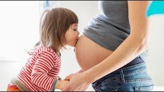 Funny Kids Babies Love Moms Pregnant Belly -  Big brother sister showing love to baby in Mom womb