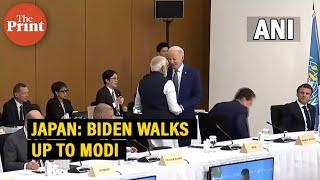 Watch US President Joe Biden walks up to meet PM Modi in Hiroshima Japan