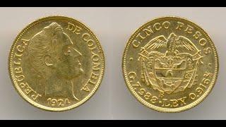 Нумизматика. Золотая монета. Колумбия 5 песо 1924г.