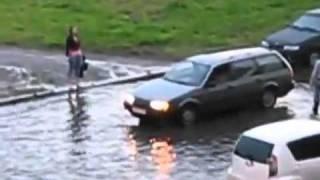 Epic Surfing on flooded russian Road