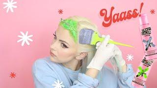 DYING MY HAIR NEON GREEN & GREY with Crazy Color