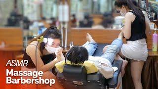 Two cute Asian girls in the barbershop massage beautiful good service and extremely strong