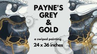 Paynes grey and gold bubblestring swiped fluid art with the sheleeart bloom recipe