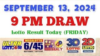 Lotto Result Today 9pm draw September 13 2024 658 645 4D Swertres Ez2 PCSO