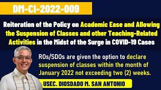 Policy on Academic Ease &  Allowing the Suspension of Classes and other Teaching-Related Activities