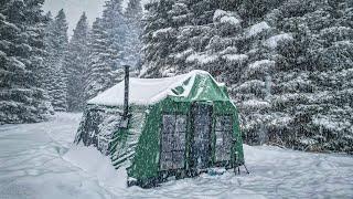 WARM CAMPING WITH OUR NEW INFLATABLE TENT WITH STOVE IN HEAVY SNOW