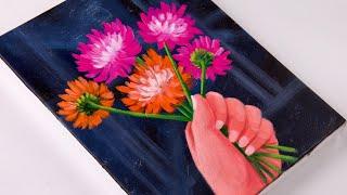 How to paint Flowers  Acrylic Painting  Easy For Beginners