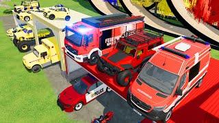 TRANSPORTING CARS AMBULANCE POLICE CARS FIRE TRUCK MONSTER TRUCK OF COLORS WITH TRUCKS - FS 22