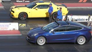 Hellcat vs Tesla - drag race