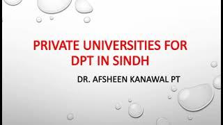 Private Universities for DPT in Sindh Pakistan