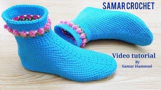 كروشيه سليبر نسائي لكلوك بأسهل طريقة لأى مقاس  How to crochet easy slippers for beginners any size