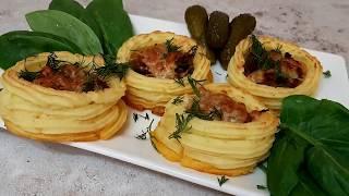 Kартофельная вкуснятинаГНЕЗДА с фаршем-Ани Кухня