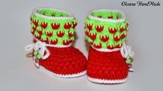 Пинетки крючком Клубнички. Мастер класс и схема. Booties crochet DIY