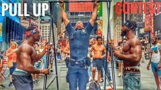 Street workout  @BrolyGainz007 challenge New Yorkers to a pull up contest in time square