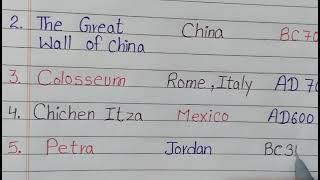 7 Wonders of the world  Name  Learn 7 Wonders of the World name for children  Write Wonders world