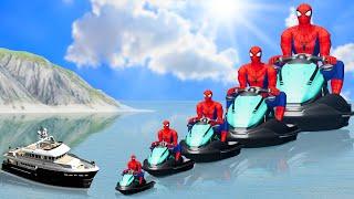 Big & Small Spiderman on a JetSki vs Ship  BeamNG.Drive