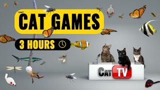 CAT TV  Cat Games 4K  Videos For Cats  Bugs Cat Toys and Fish  3 Hours